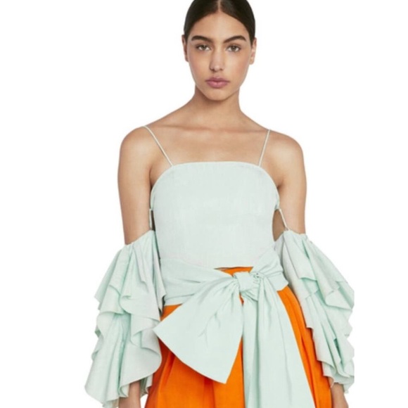 Alice + Olivia Tops - Alice + Olivia Nakia Cold Shoulder Crop Top Mint Green Size 8